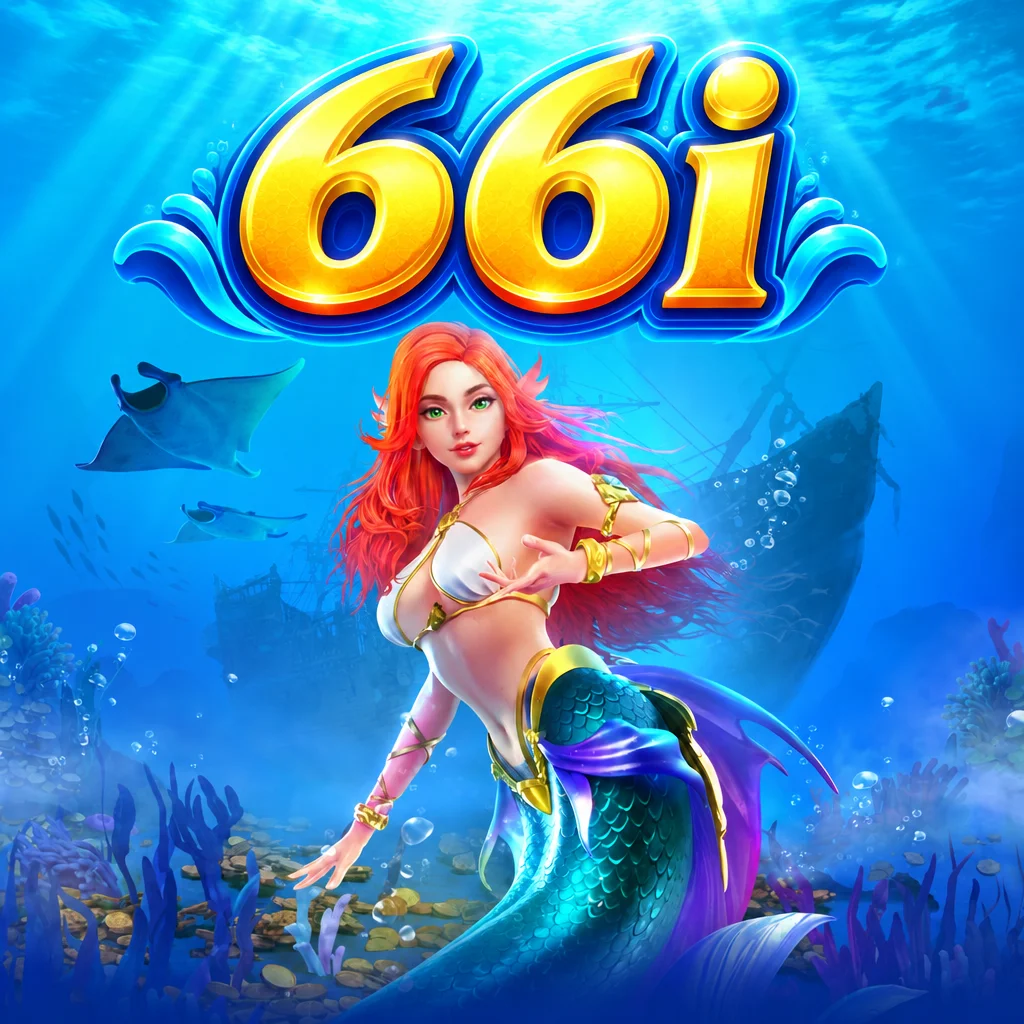Logo 66i dengan latar belakang bawah laut bernuansa putri duyung dan mutiara